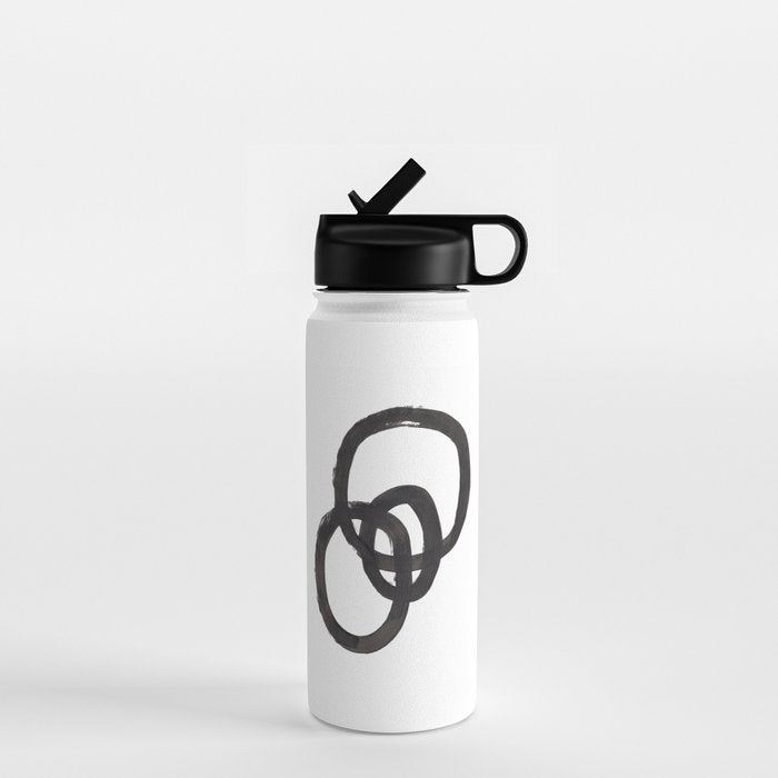 And I Op' Minimalist Ink Line Drawing Abstract Black Brush Strokes Modern Funky Maze by Ejaaz Haniff  Water Bottle