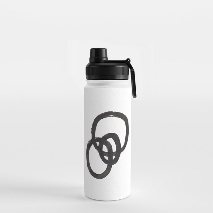 And I Op' Minimalist Ink Line Drawing Abstract Black Brush Strokes Modern Funky Maze by Ejaaz Haniff  Water Bottle