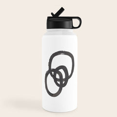 And I Op' Minimalist Ink Line Drawing Abstract Black Brush Strokes Modern Funky Maze by Ejaaz Haniff  Water Bottle