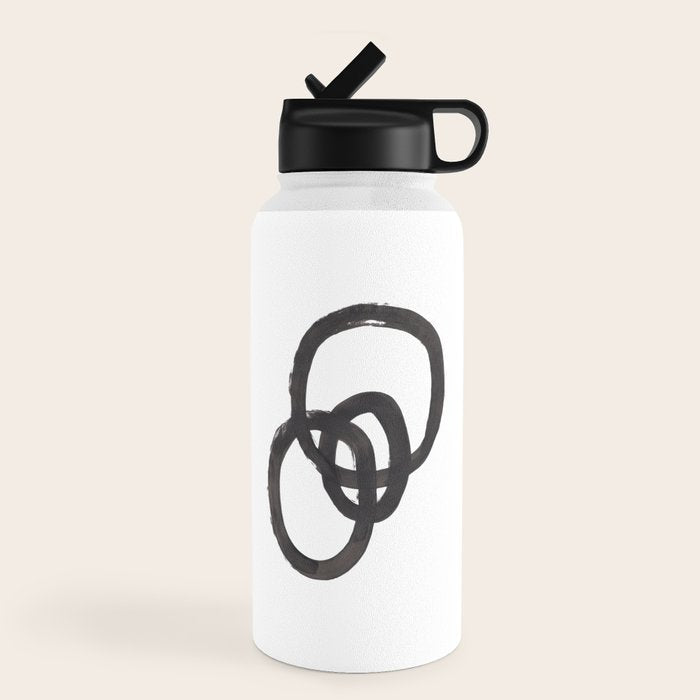 And I Op' Minimalist Ink Line Drawing Abstract Black Brush Strokes Modern Funky Maze by Ejaaz Haniff  Water Bottle
