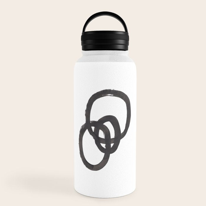 And I Op' Minimalist Ink Line Drawing Abstract Black Brush Strokes Modern Funky Maze by Ejaaz Haniff  Water Bottle