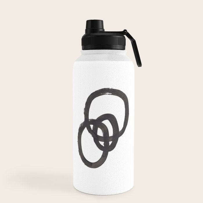 And I Op' Minimalist Ink Line Drawing Abstract Black Brush Strokes Modern Funky Maze by Ejaaz Haniff  Water Bottle