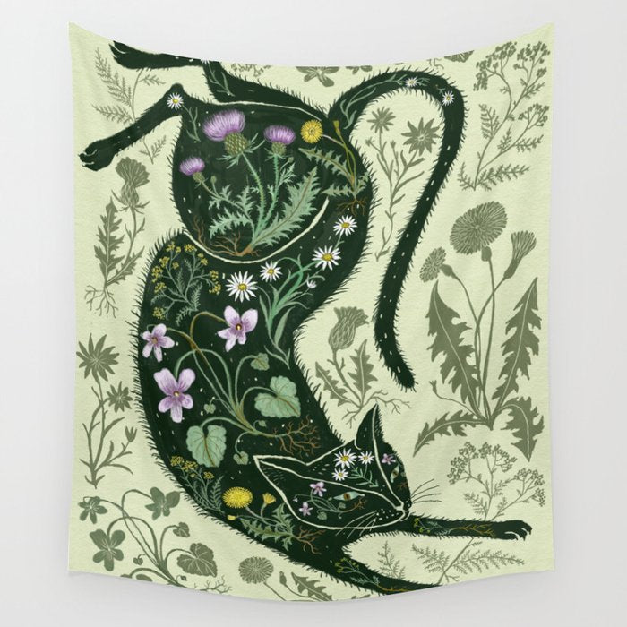 A Cat in the Wildflowers Wall Tapestry