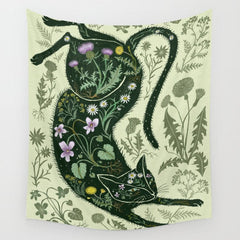 A Cat in the Wildflowers Wall Tapestry