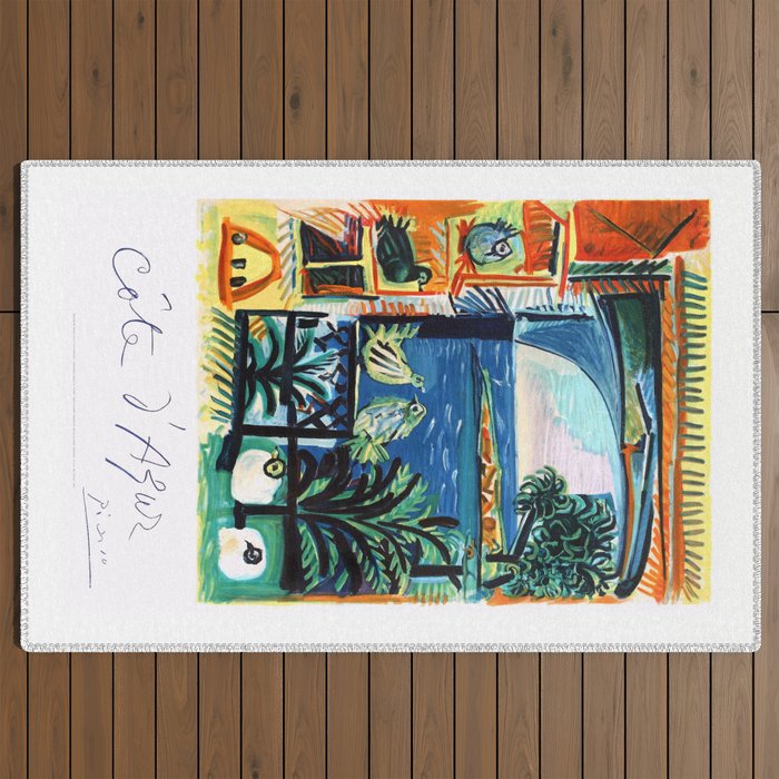 1962 Picasso COTE D'AZUR French Riviera Travel Poster Outdoor Rug
