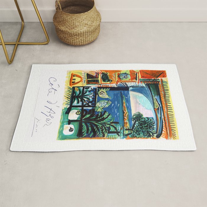 1962 Picasso COTE D'AZUR French Riviera Travel Poster Rug