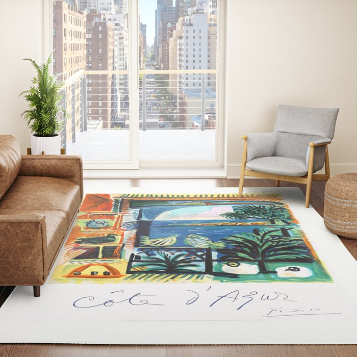 1962 Picasso COTE D'AZUR French Riviera Travel Poster Rug