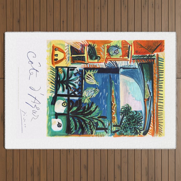 1962 Picasso COTE D'AZUR French Riviera Travel Poster Outdoor Rug