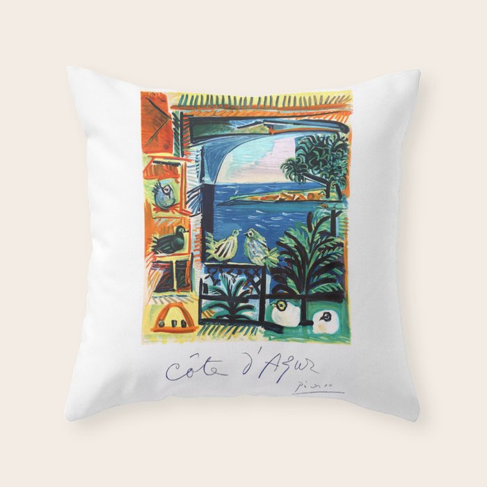 1962 Picasso COTE D'AZUR French Riviera Travel Poster Throw Pillow