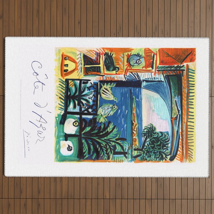 1962 Picasso COTE D'AZUR French Riviera Travel Poster Outdoor Rug
