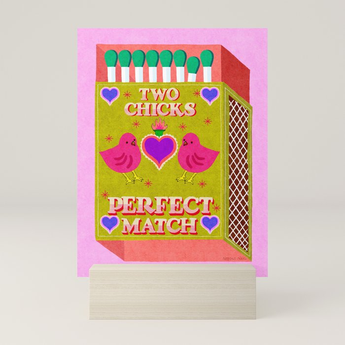 2 Chicks Perfect Match Vintage Matchbox Green & Pink Palette Mini Art Print