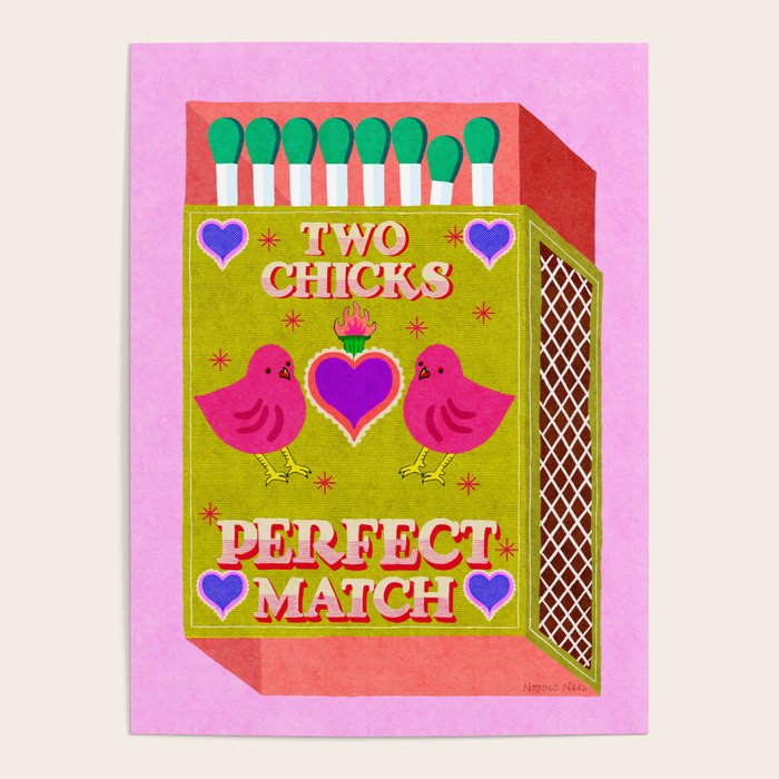 2 Chicks Perfect Match Vintage Matchbox Green & Pink Palette Poster