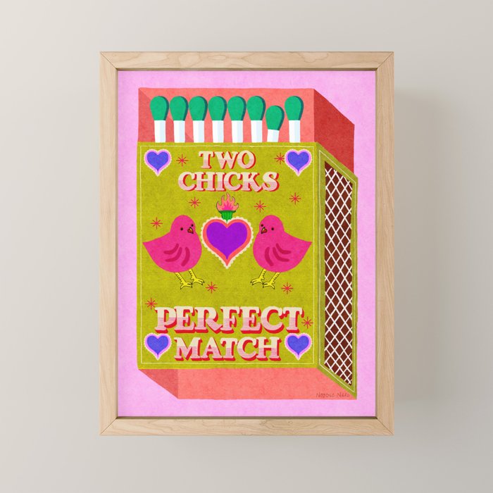 2 Chicks Perfect Match Vintage Matchbox Green & Pink Palette Mini Art Print