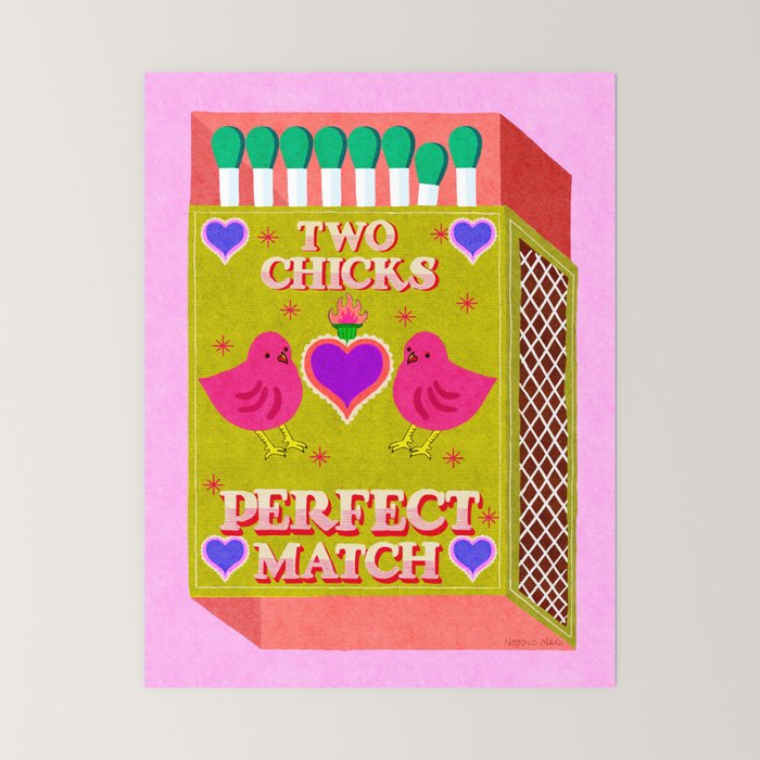 2 Chicks Perfect Match Vintage Matchbox Green & Pink Palette Mini Art Print