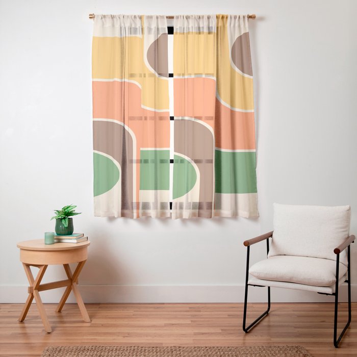 1970s Retro Vintage Style Geometric Design 743 Scandi Window Curtain