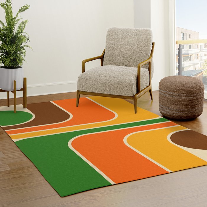 1970s Retro Vintage Style Geometric Design 743 Scandi Rug