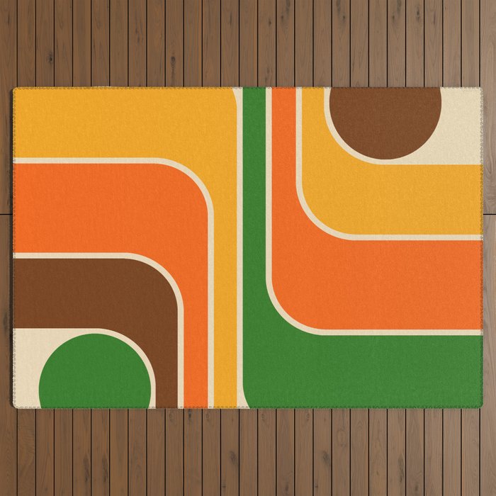 1970s Retro Vintage Style Geometric Design 743 Scandi Outdoor Rug