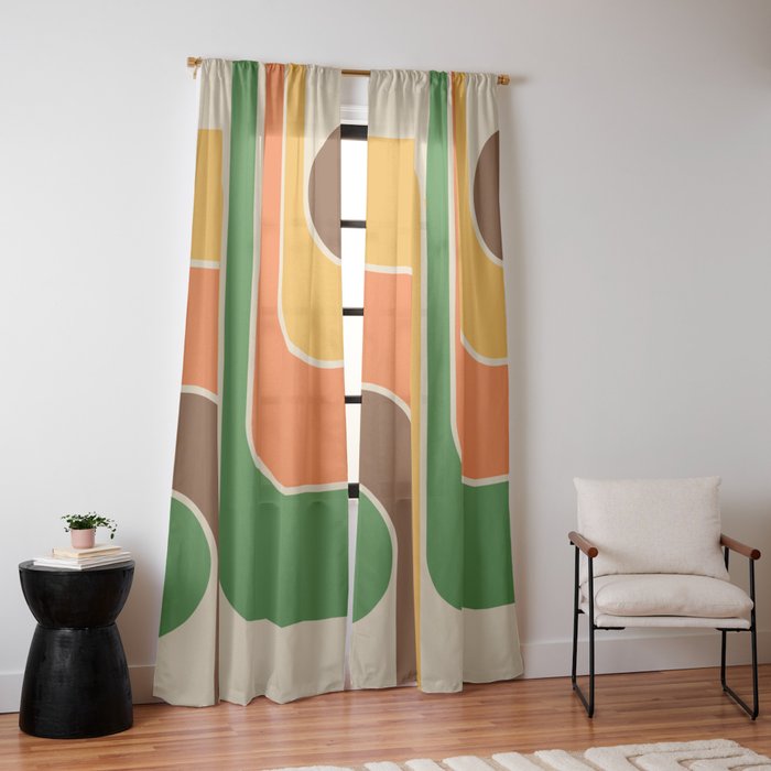 1970s Retro Vintage Style Geometric Design 743 Scandi Window Curtain