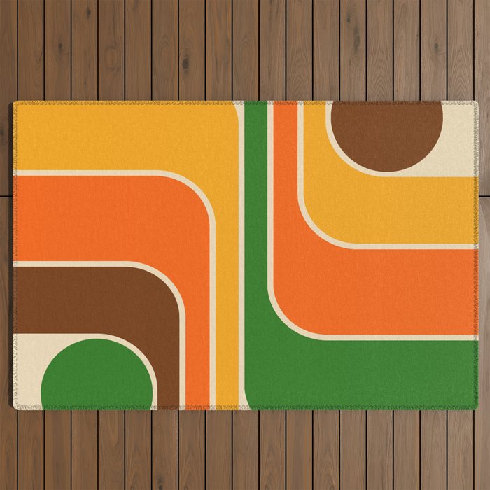 1970s Retro Vintage Style Geometric Design 743 Scandi Outdoor Rug