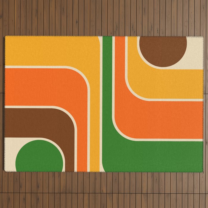 1970s Retro Vintage Style Geometric Design 743 Scandi Outdoor Rug