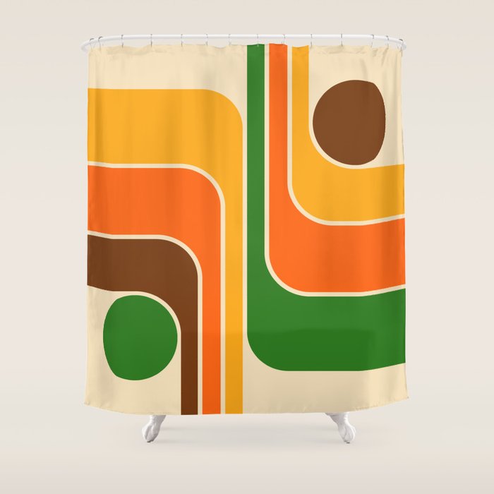 1970s Retro Vintage Style Geometric Design 743 Scandi Shower Curtain
