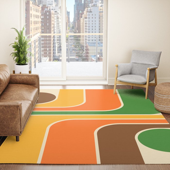 1970s Retro Vintage Style Geometric Design 743 Scandi Rug