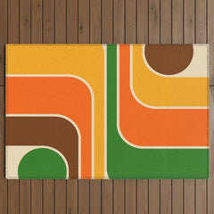1970s Retro Vintage Style Geometric Design 743 Scandi Outdoor Rug