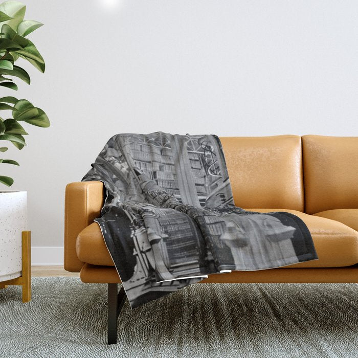 A Book Lover's Dream - Cincinnati Public Library black and white photographs / black and white photo Throw Blanket