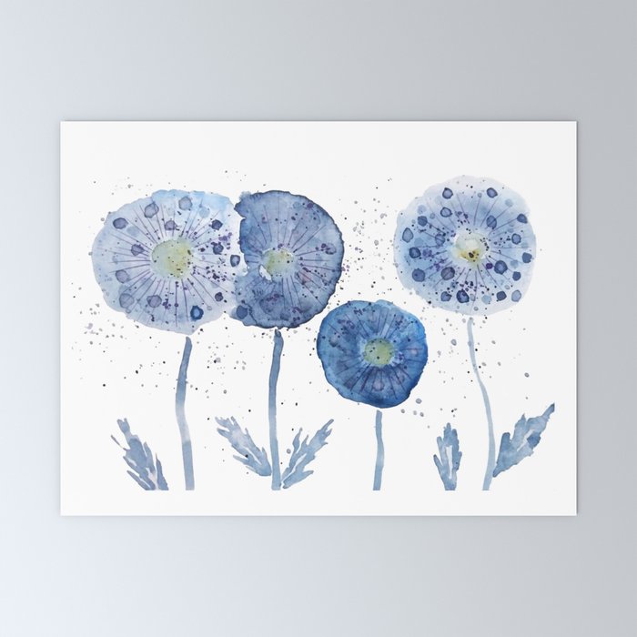 4 indigo abstract dandelion 2 Mini Art Print