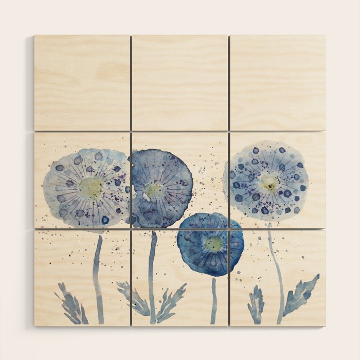 4 indigo abstract dandelion 2 Wood Wall Art