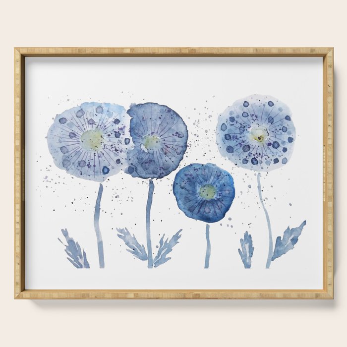 4 indigo abstract dandelion 2 Serving Tray