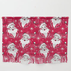 Tis The Season Retro Santa Red White Pattern Wall Hanging