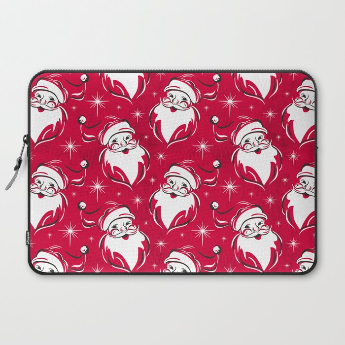 Tis The Season Retro Santa Red White Pattern Laptop Sleeve
