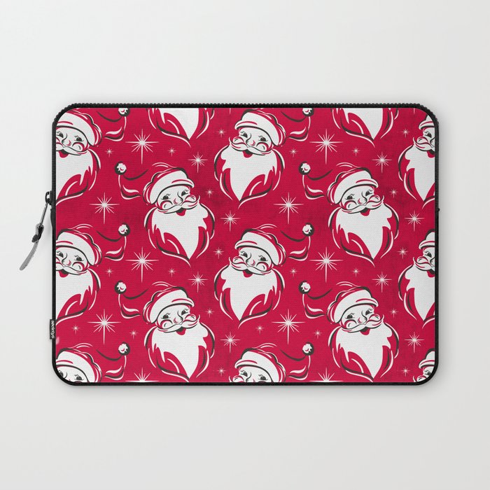Tis The Season Retro Santa Red White Pattern Laptop Sleeve