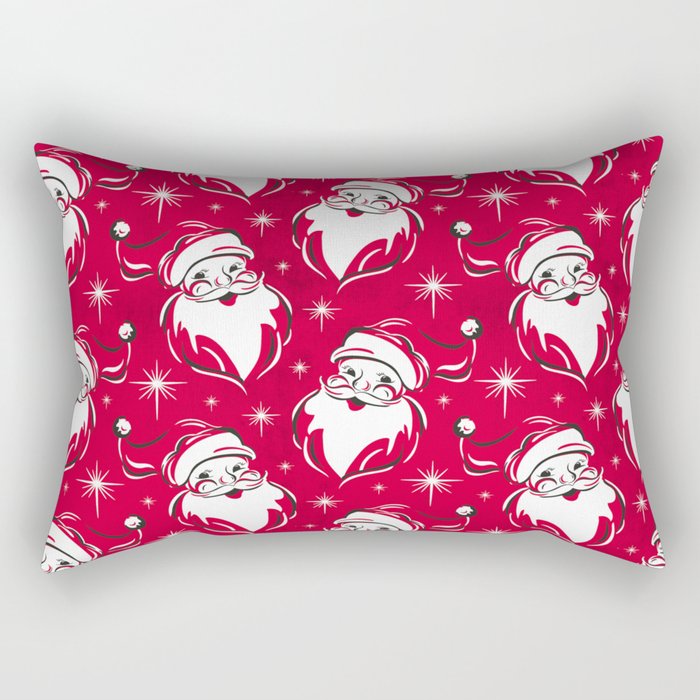 Tis The Season Retro Santa Red White Pattern Rectangular Pillow