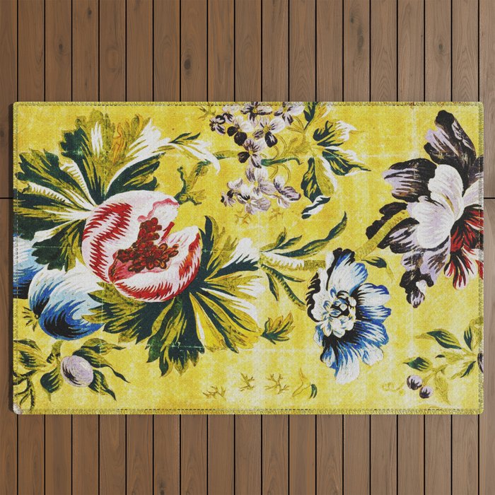 18th Century English Floral Print Outdoor Rug