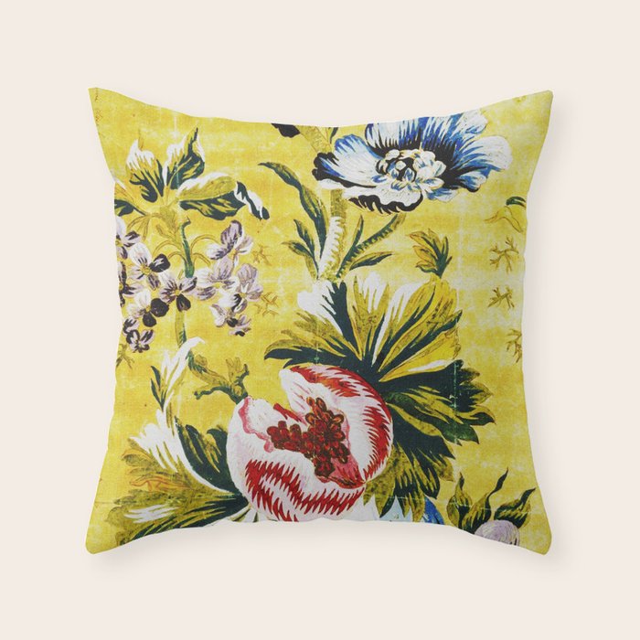 18th Century English Floral Print Throw Pillow