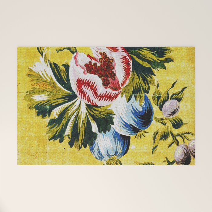 18th Century English Floral Print Welcome Mat