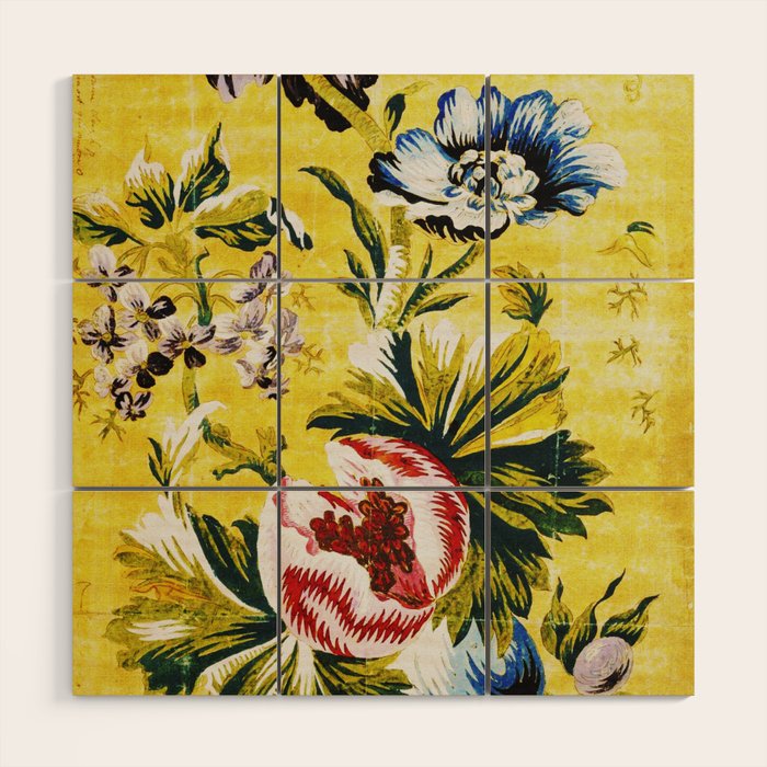 18th Century English Floral Print Wood Wall Art