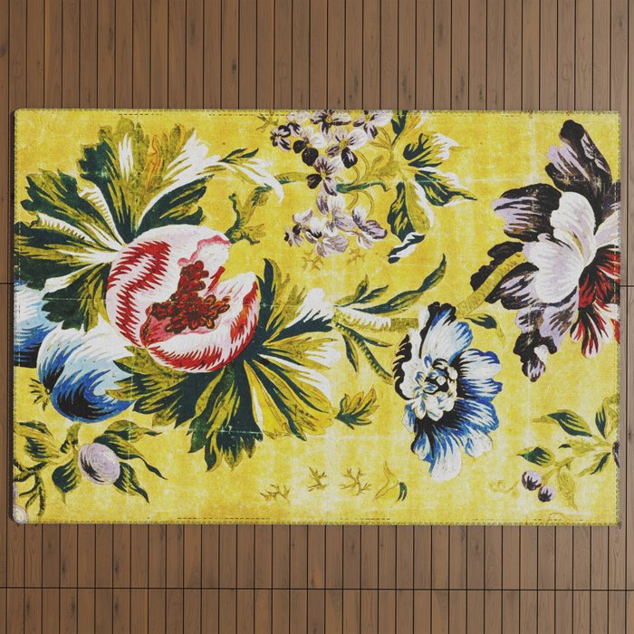 18th Century English Floral Print Outdoor Rug