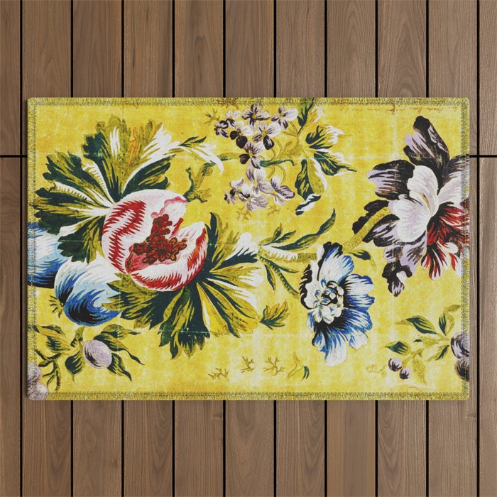 18th Century English Floral Print Outdoor Rug