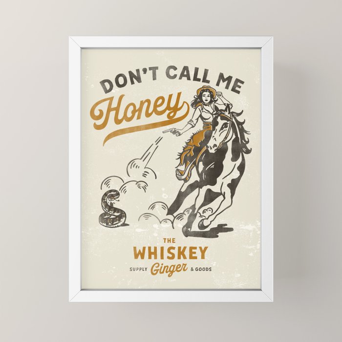 "Don't Call Me Honey" Retro Pinup Cowgirl On Horseback Shooting A Snake V.2 Mini Art Print