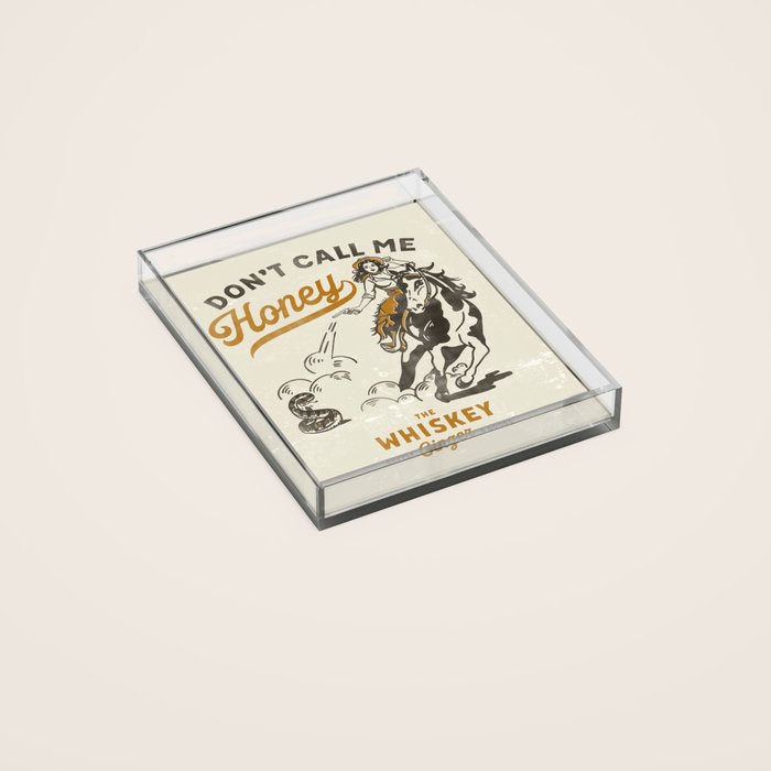 "Don't Call Me Honey" Retro Pinup Cowgirl On Horseback Shooting A Snake V.2 Acrylic Tray