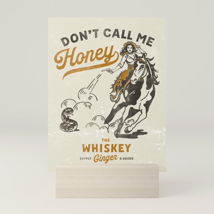 "Don't Call Me Honey" Retro Pinup Cowgirl On Horseback Shooting A Snake V.2 Mini Art Print