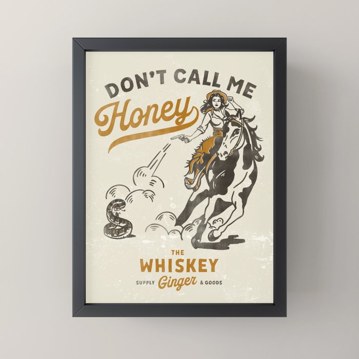 "Don't Call Me Honey" Retro Pinup Cowgirl On Horseback Shooting A Snake V.2 Mini Art Print