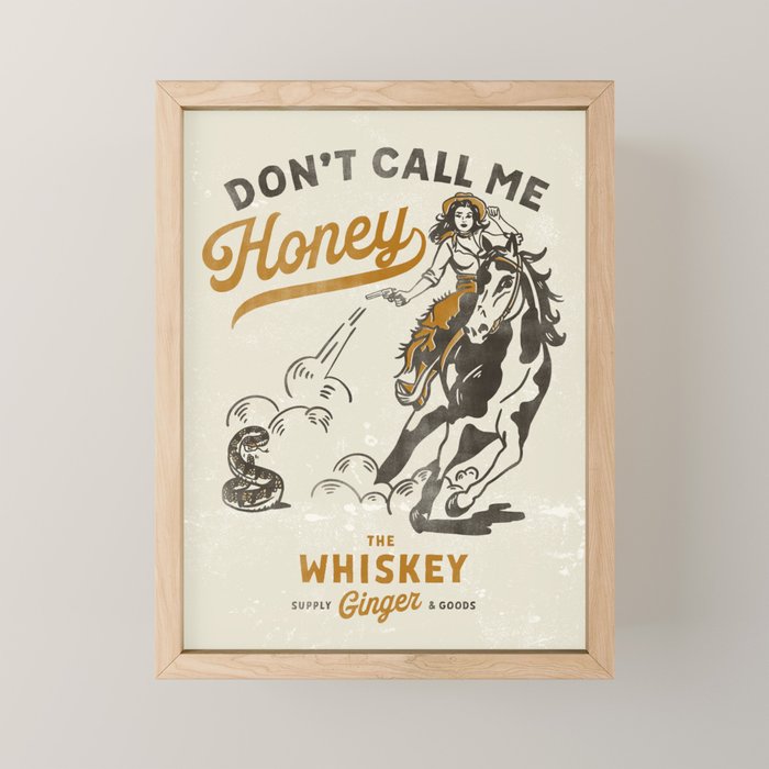 "Don't Call Me Honey" Retro Pinup Cowgirl On Horseback Shooting A Snake V.2 Mini Art Print