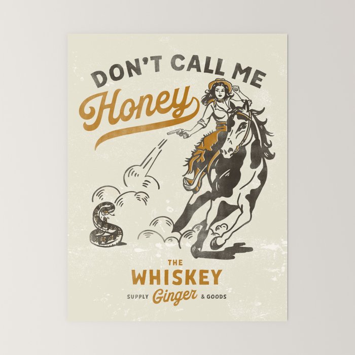 "Don't Call Me Honey" Retro Pinup Cowgirl On Horseback Shooting A Snake V.2 Mini Art Print