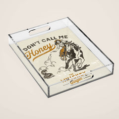 "Don't Call Me Honey" Retro Pinup Cowgirl On Horseback Shooting A Snake V.2 Acrylic Tray