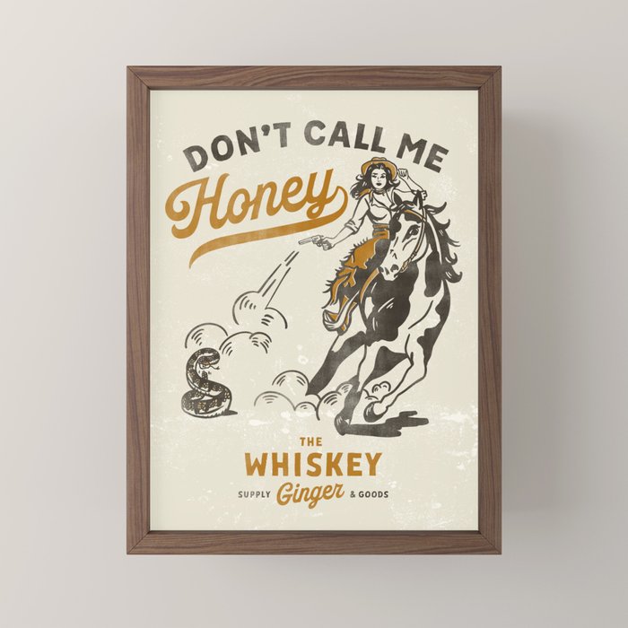 "Don't Call Me Honey" Retro Pinup Cowgirl On Horseback Shooting A Snake V.2 Mini Art Print