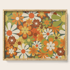 70's Retro Flowers Print Serving Tray